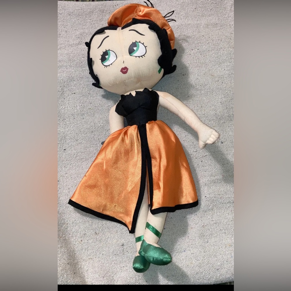 Betty Boop Doll Halloween Orange Satin Skirt Bat Spider Witch Hat Plush Toy